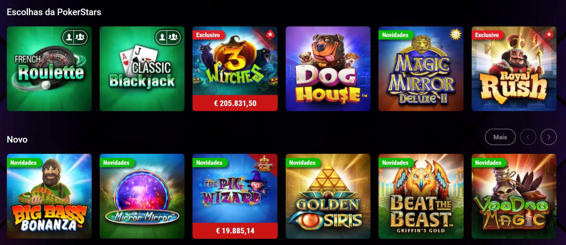 Jogos dispon&iacute;veis no Pokerstars Casino